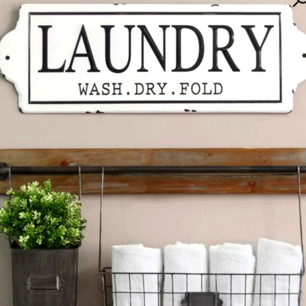 SHEFFIELD HOME Metal Black White Laundry Sign with Jute Hanging Rope